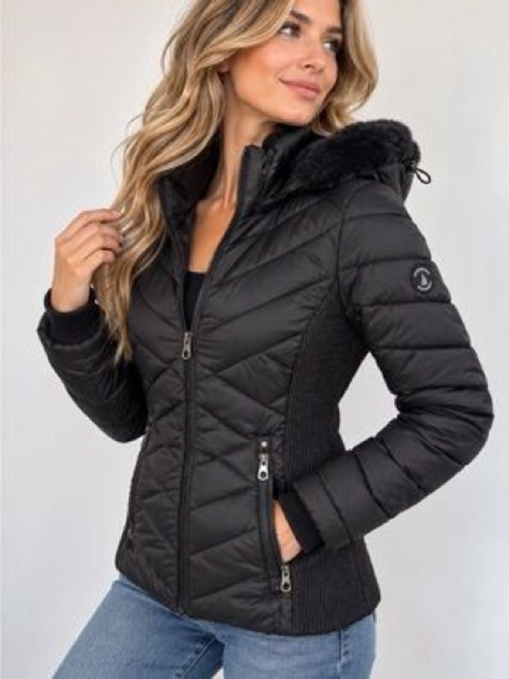 Nautica Black Quilted Hooded Puffer Jacket